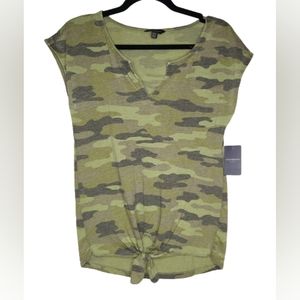 Lucky Brand Green CamoV-Neck Tee Shirt/ FrontTie Women's